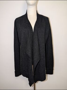 Open-Front Draped Charcoal Knit Sweater